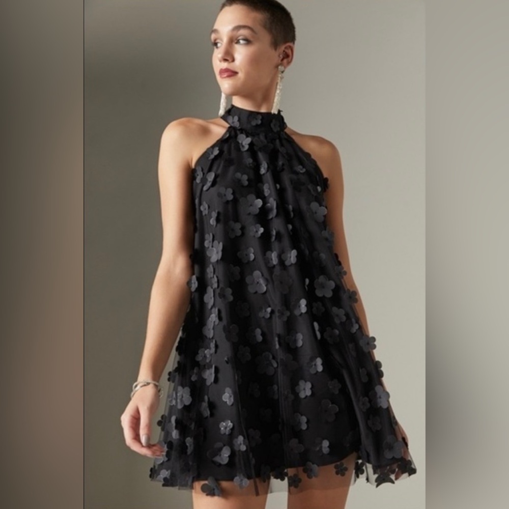 Francesca’s Miami Black Floral Halter Dress